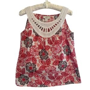 Ann Taylor Loft Petites Red Floral Crochet Lace Cotton Womens Top SP Resort Boho